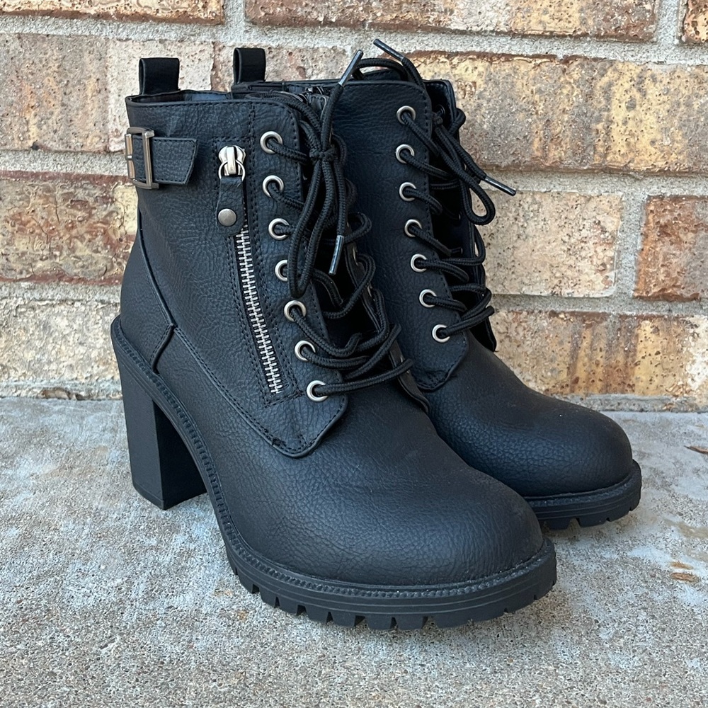 Torrid Black Lace-Up Heeled Hiker Boots
